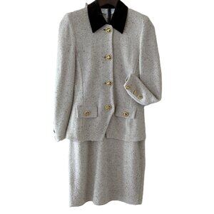 St. John Collection Marie Gray wool blend tweed women Suit, Blazer & Skirt Size